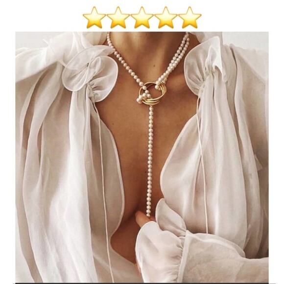 2/$24 NEW Boho Festival Gold Pearl Layered Multistrand Chain Necklace 122 - Picture 3 of 9